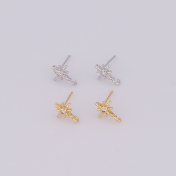 18K Gold Filled Polar Star Earrings Findings,micropavé CZ