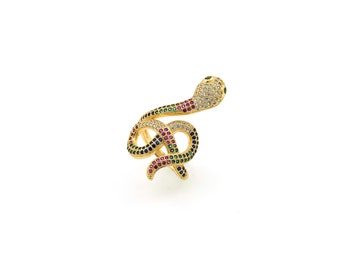 Snake Ring, 18K Gold Filled Reptile Ring, Dainty Ring, Open Ring, Micropavé CZ Adjustable Ring, Mother's Day Gift