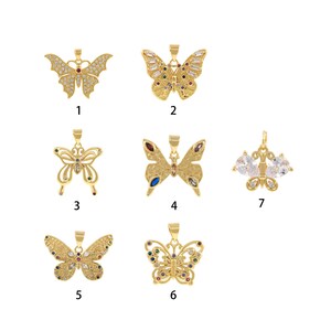Micropavé CZ Butterfly Pendant, 18K Gold Filled Butterfly Charm, Insect Necklace, Flying Charm, DIY Jewelry Making Accessories