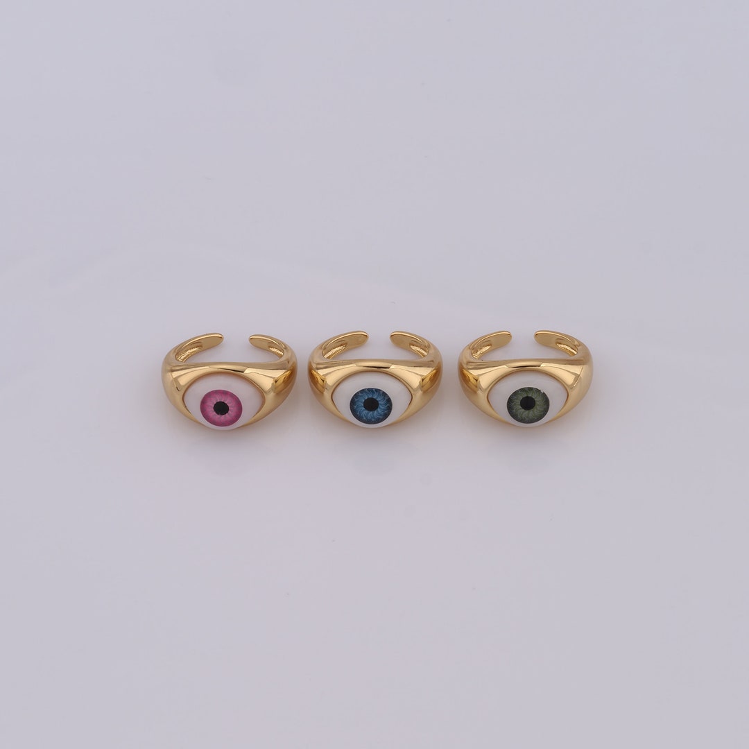 18K Gold Filled Evil Eye Rings, Enamel Eye Rings, Gold Open Rings,gift ...