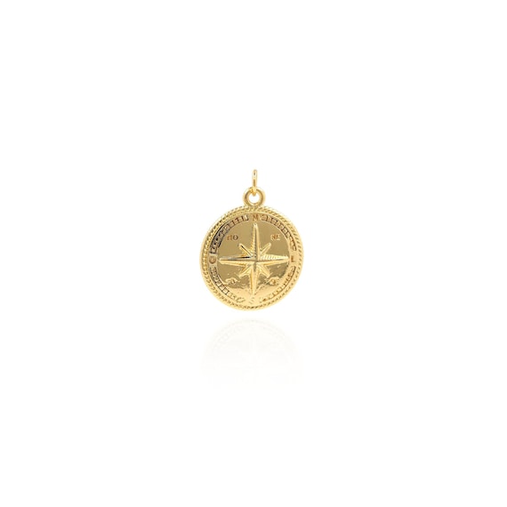 Compass Pendant, 18K Gold Filled Navigator Charm, Voyager Necklace, Gift for Her, DIY Jewelry Making Accessory, 18.5x24.5x3.3mm