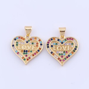 Ciondolo a forma di cuore riempito in oro 18 carati, ciondoli con zirconi micropavé, accessori per la creazione di gioielli fai da te