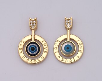 18K Gold Filled Evil Eye Charms, Micropavé CZ Round Pendant, Enamel Gold Arrow Charm, DIY Jewelry Making Accessory