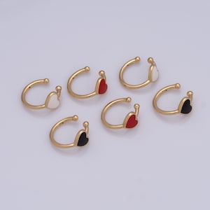 Gold Non Piercing Cartilage Clip Earrings,18K Gold Filled Enamel Heart Cuff Earrings,Hypoallergenic Huggie Hoop,Gift for Her