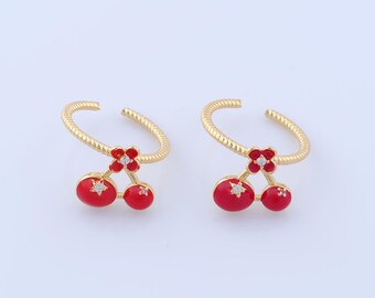 Anello aperto a forma di ciliegia in smalto riempito in oro 18 carati, anello a forma di frutta con zirconi cubici, anello con ala, anello dell'amicizia, anello sottile in oro, regalo per moglie, regalo per sorella