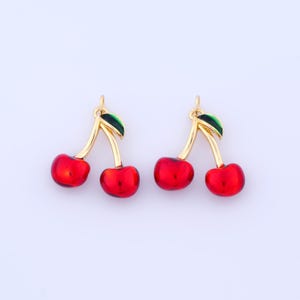 18K Gold Filled Cherry Pendant,Gold Fruit Charms,Enamel Charms DIY Bracelet Necklace Jewelry Making Findings Supply