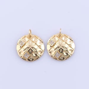 18K Gold Filled Round Pendant, Micropave Zirconia Disc Charms, DIY Jewelry Making Findings Supplies
