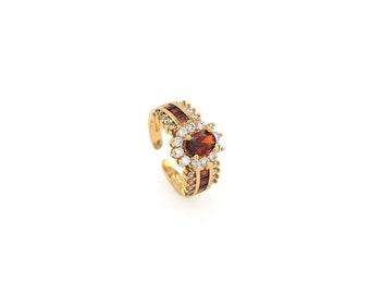 18K Gold Filled Chunky Red Zircon Ring, Open Ring, Micropavé CZ Adjustable Ring, Round Ring, Dainty Ring