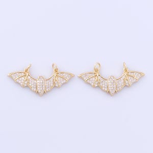 18K Gold Filled Bat Pendant, Micropave Zirconia Insect Charms, Flying Charms, DIY Jewelry Making Findings Supplies