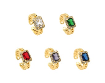 Open Ring, 18K Gold Filled Thick Zircon Ring, Micropavé CZ Adjustable Ring, Round Ring, Delicate Ring, Multicolor Available