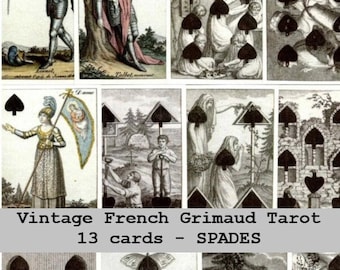 Vintage französische Tarot Spielkarten. Grimaud. Sofortiger digitaler Download: Black Spades PDF Ephemera, Printable, Journal. Grimmige dunkle Fantasie