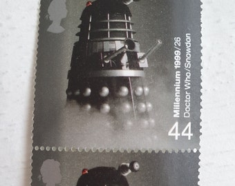 Unused. 2 Darlek stamps. MNH. Vintage Dr Who. Millennnium series 26. Mail, framing collecting, decoupage, scrapbooking, art and crafting