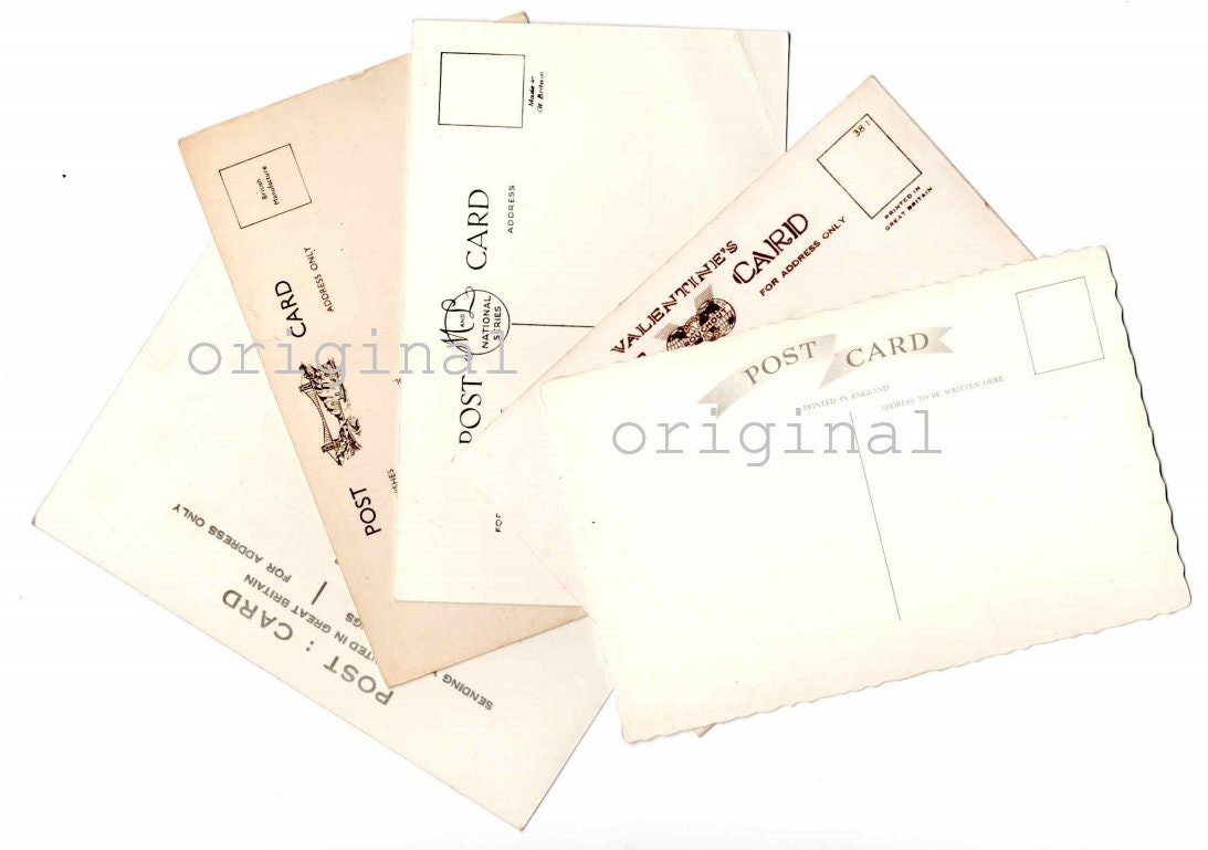 12 Vintage Blank Postcard Backs. All Different Types. Printable Digital Download: PDF Ephemera ...