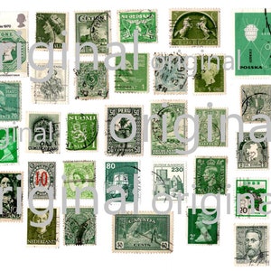 40 sellos postales vintage verdes. San Patricio. Descarga digital imprimible: PDF pegatinas efímeras, diario basura, planificador de correo, kit de collage de bricolaje