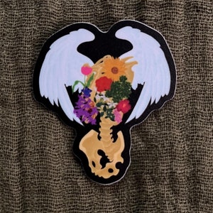 Sticker bloemen gevallen engel skelet - origineel AkyDavi-ontwerp