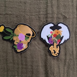 Sticker bloemen gevallen schedel en skelet engel - origineel AkyDavi-ontwerp