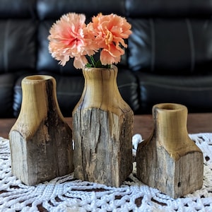 Vase set / Rustic Primitive / Upcycled set of 3 / Handcarved Wood Vase set