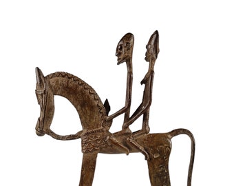 Magnifica coppia di cavalieri Dogon in bronzo (Mali, Africa occidentale)