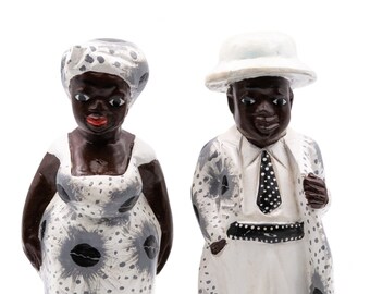 Bambole Awoulaba (coppia). Statuine decorative in legno dipinto realizzate in Costa d'Avorio. Per offrirsi o regalarsi. Pezzi unici.