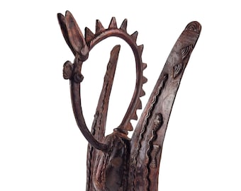 Elegante statuetta Dogon in bronzo raffigurante un bucero (Mali, Africa occidentale)