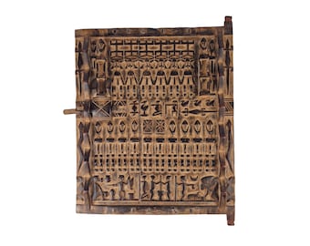 Bellissima porta Dogon in legno intagliato (Mali, Africa Occidentale)