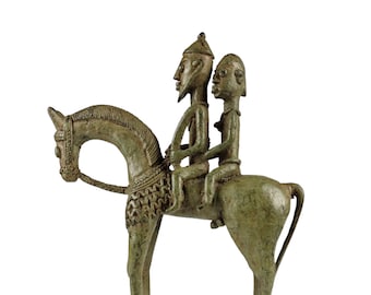 Magnifica coppia di cavalieri Dogon in bronzo (Mali, Africa occidentale)