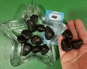 Tumbled Black Tourmaline stones (Brazil) & charging plates (India) - Grounding