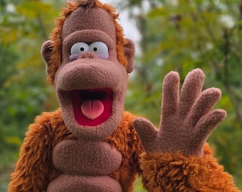Orange Ape Professional Puppet by UzzyWorks. "Muppet-Style" Live Hand brown puppet