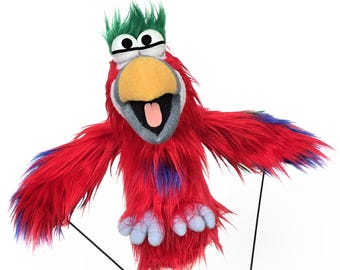 Bird Puppet Handmade by UzzyWorks. Professional Hand and Rod "Muppet-Style" Parrot Puppet