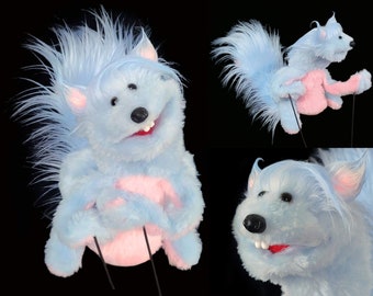 Professional Handmade Puppet Squirrel by UzzyWorks. Blue Hand and Rod "Muppet-Style" Professional Puppet