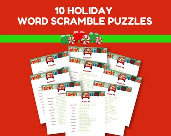 Printable Christmas Holiday Word Scramble Puzzles 10 Pack Instant Download Print at Home