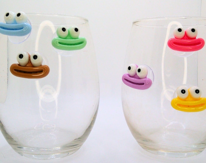 Funny Frog Drink Markers: Stemless Wine Glass Charms