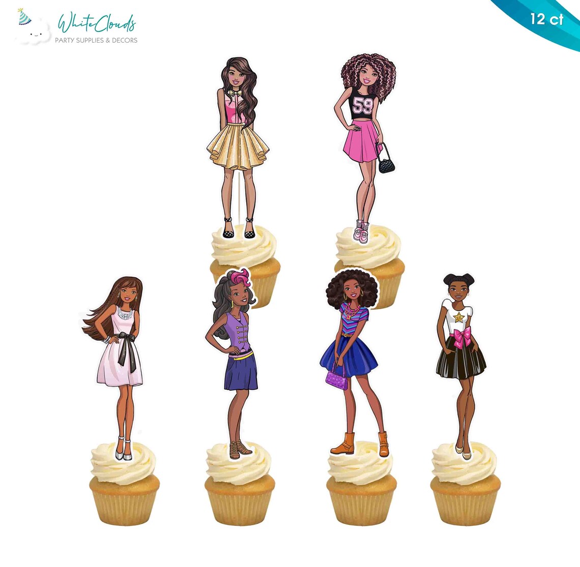 Barbie African American Toppers Cupcake Supplies Girls | Etsy