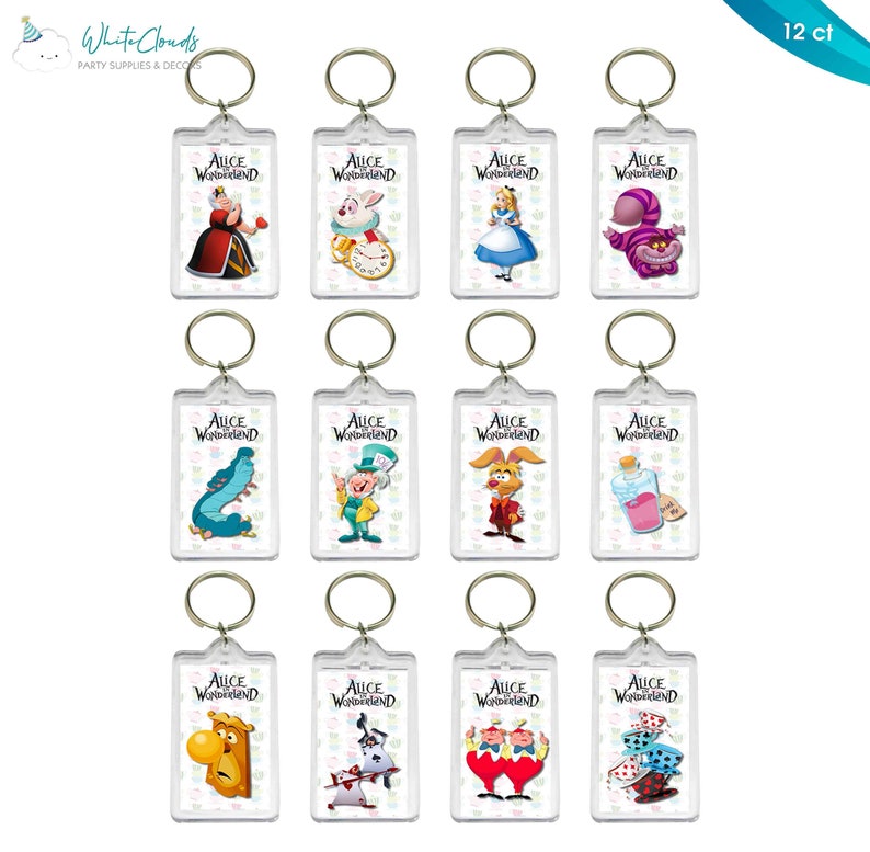 Alice Wonderland Keychains Favor Decorations Party Birthday Supplies Prize Key Chains Custom Personalized