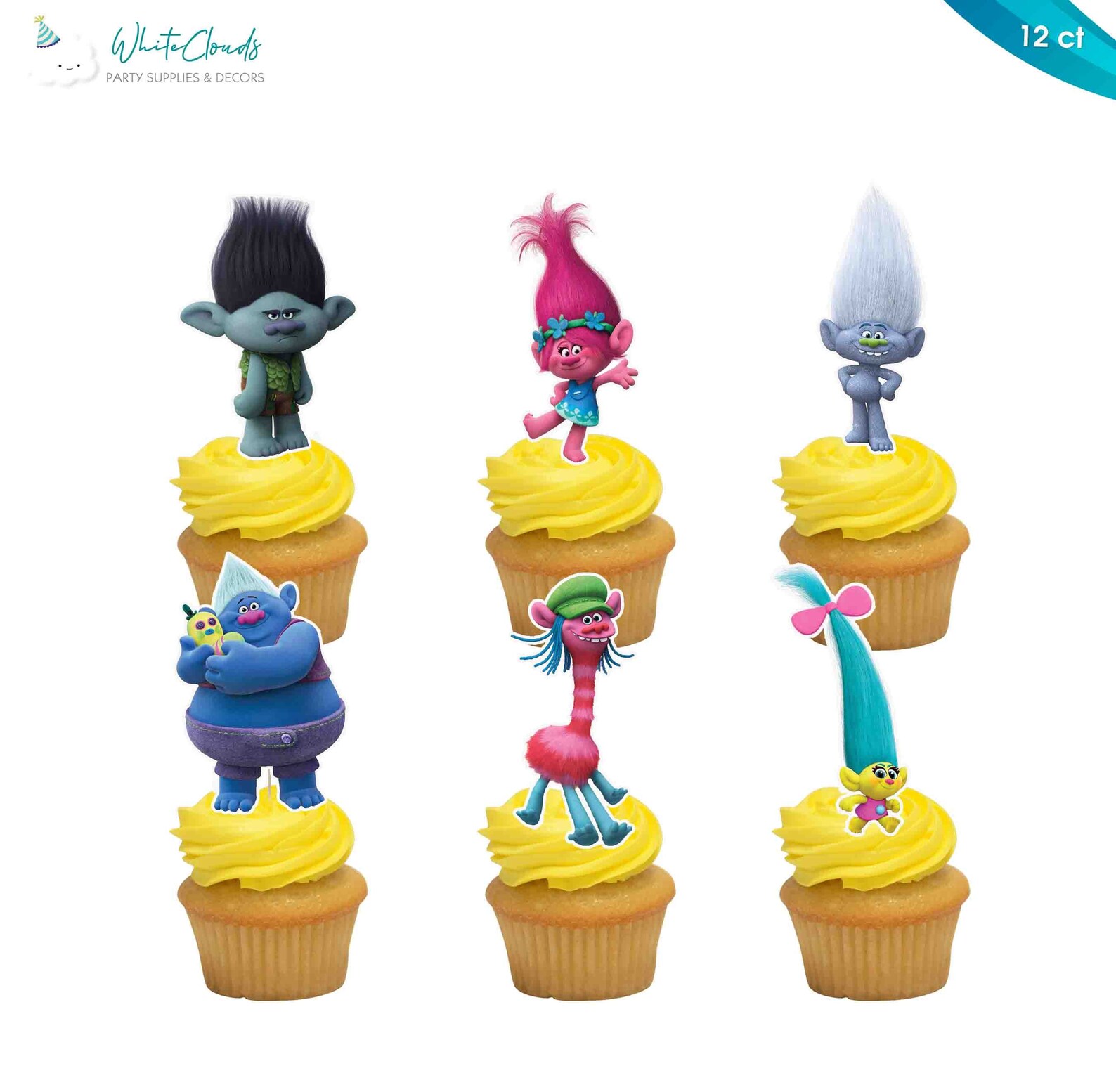 Trolls Cupcake Toppers Birthday Party Decorations Movie Etsy