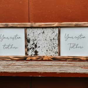 Handmade Cowhide & Wood Sign: Custom Branding Decor