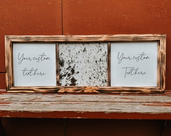 Handmade Cowhide & Wood Sign: Custom Branding Decor