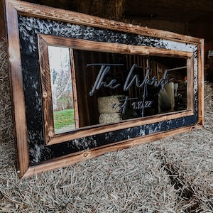 Framed cowhide mirror / Western mirror/ Cowhide decor