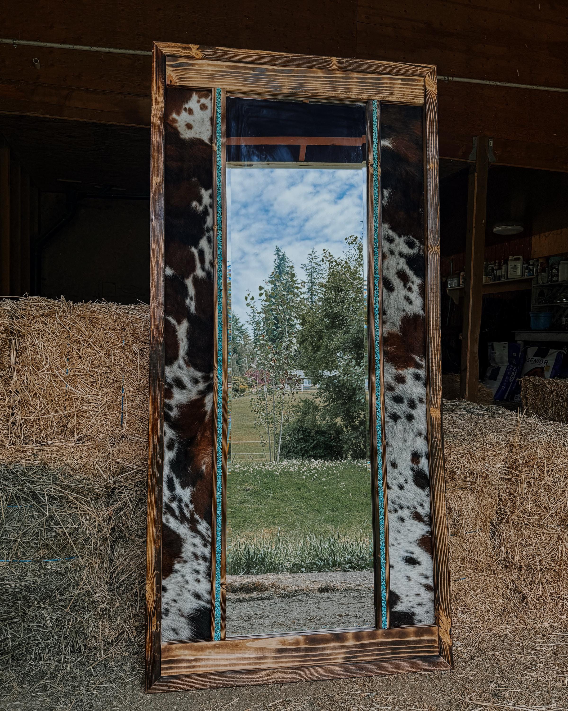 Genuine Cowhide Framed Mirror: Western Decor, Full Length - Etsy