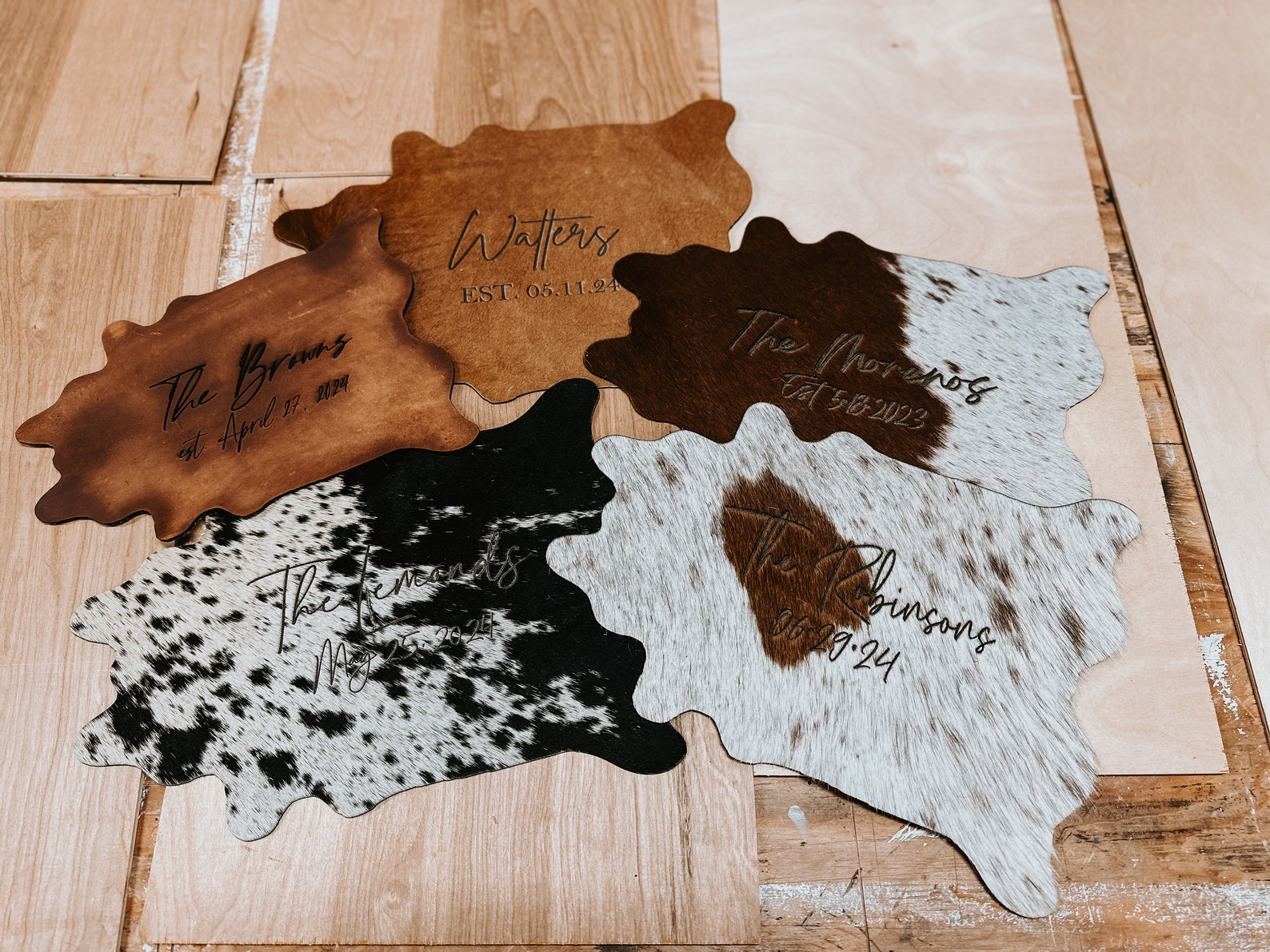 Customizable cowhides 4” - 5’ - salt and pep brown, 16"