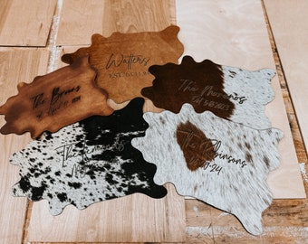 Mini customizable cowhides / wedding center piece decor