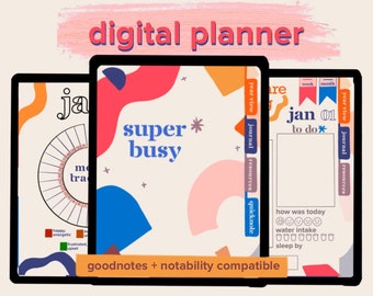 Digital planerare 2021, iPad-planerare, daglig planerare, självvårdsplanerare för välbefinnande, GoodNotes, Notability, vanespårare, redigerbar PDF