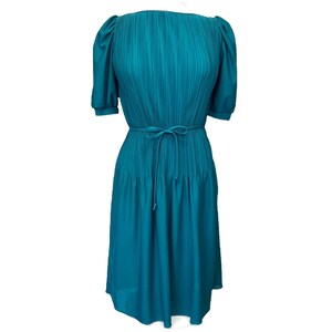Vintage Jerell of Texas Accordion Pleated Dress: Mid Century Green Belted Dress, Size Small