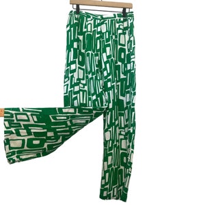 Linen Blend Funky Print Pants: Retro 80s 90s Vibes - Size MED