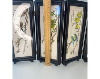 ヴィンテージ和風四つ折り屏風：貝殻アート鳥、卓上装飾 - Etsy 日本