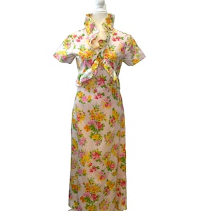 Vintage Floral Maxi Dress: Handmade 60s Empire Waist Gown - XSmall