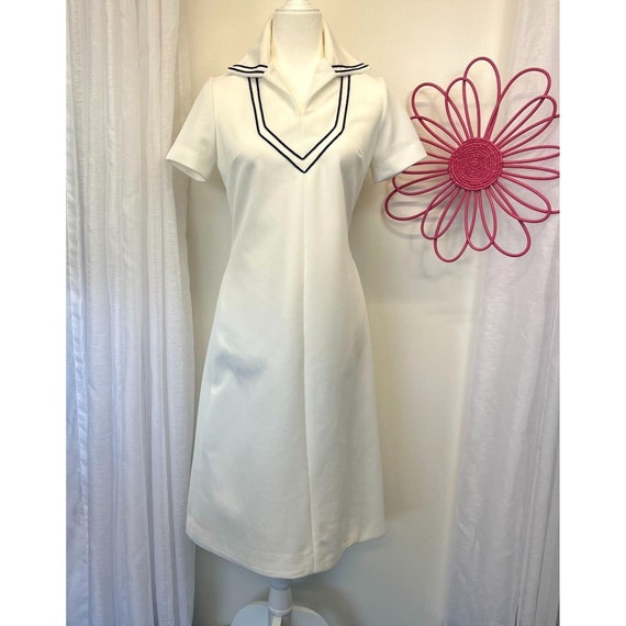 David Crystal Mod Vintage Dress 60s 70s MCM White… - image 1