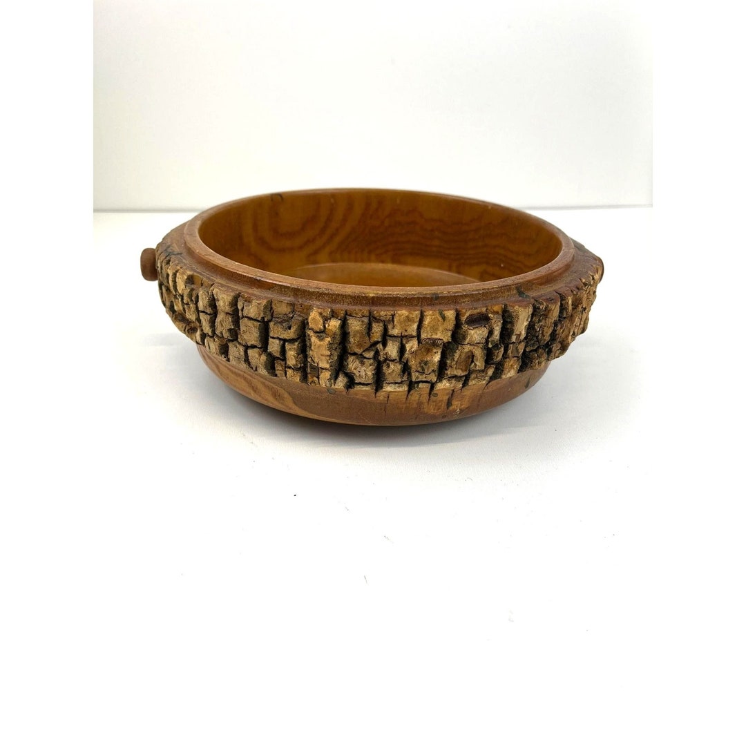 Vintage Wooden Nut Dish Tree Stump Bowl Vintage Retro Boho Farmhouse MCM Holiday Nut Bowl Farm