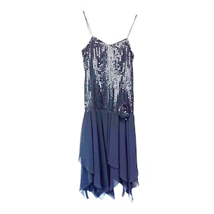 Vintage Black Sequin Cocktail Dress: 80s Flapper Glam, Size Small