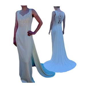 Vintage Jessica McClintock Bridal Gown: Lace Bodice Maxi Dress, Size 6